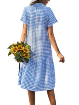 Button Up Plaid Short Sleeve Midi Dress Casual Dresses - Tophatter Daily Deals