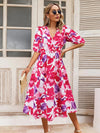 Ruched Printed Surplice Short Sleeve Dress Deep Rose Casual Dresses - Tophatter Daily Deals