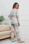 Striped Round Neck Long Sleeve Top and Drawstring Pants Lounge Set Loungewear Sets - Tophatter Daily Deals