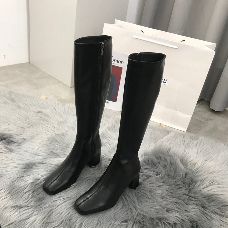 But Women's Knee Side Zipper Square Toe Boots Black 0 - Tophatter Daily Deals