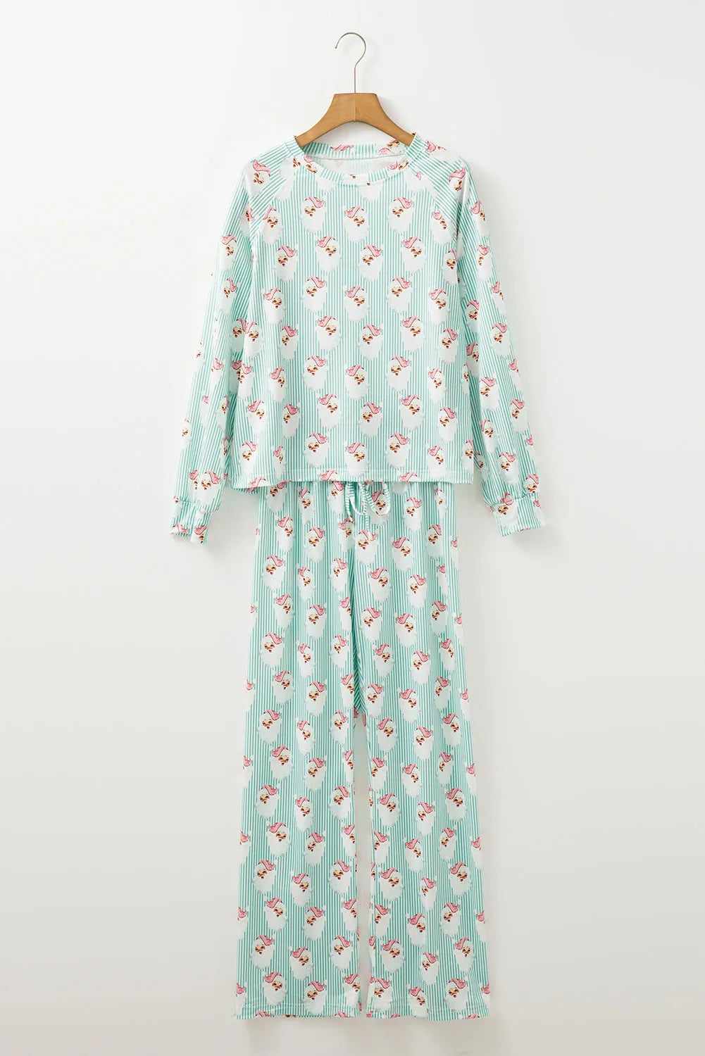 Green Santa Claus Striped Print Loose Fit Two Piece Lounge Set Loungewear & Sleepwear/Loungewear - Tophatter Daily Deals