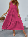 Tiered V-Neck Sleeve Dress Deep Rose Casual Dresses - Tophatter Daily Deals