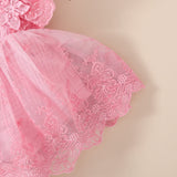 2024 Summer Baby Girl Sweet Sleeveless Lace Triangle Rompers Mesh Lace Flower Dress 0 - Tophatter Daily Deals