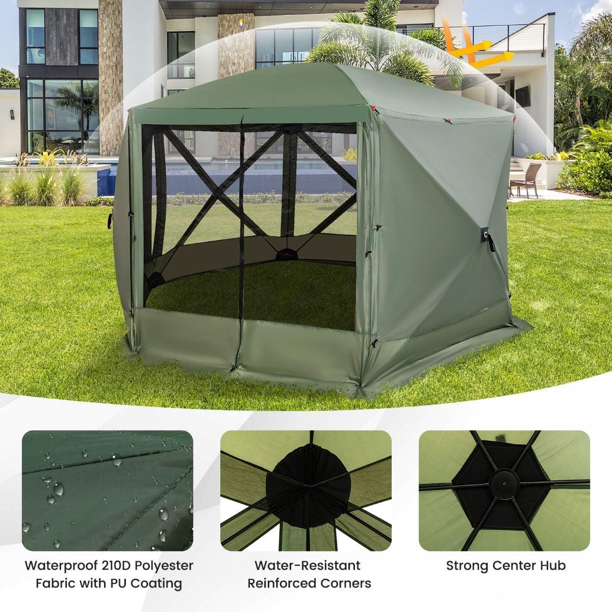 Family Camping Tent - 6-Sided Camping Gazebo Instant Setup Hub Tent with Portable Carrying Bag Camping Tent - Tophatter Daily Deals