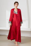 Contrast Lace Trim Satin Night Dress and Robe Set Loungewear Sets - Tophatter Daily Deals