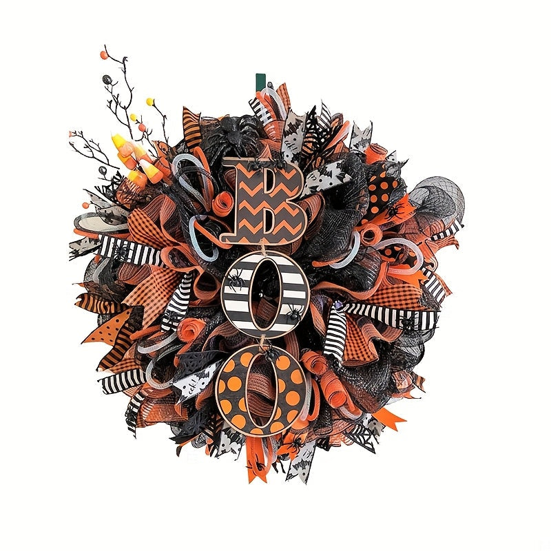 Halloween Mesh Wreath with Boo Design Halloween - Tophatter Daily Deals