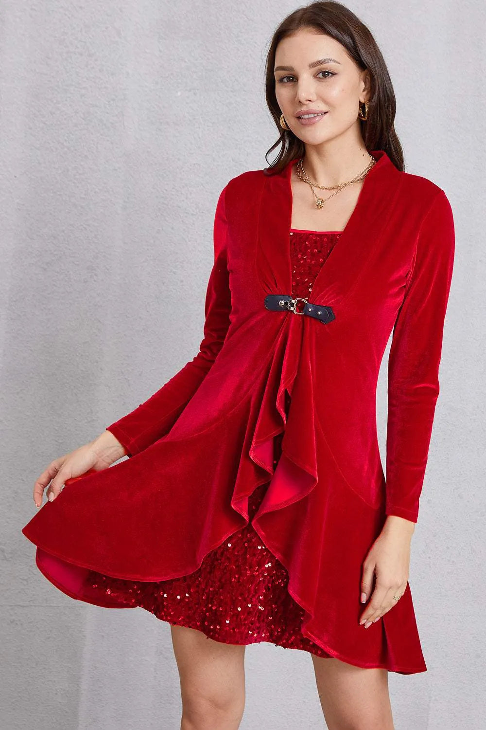 Sequin Ruffle Hem Long Sleeve Mini Dress Cocktail Dresses - Tophatter Daily Deals