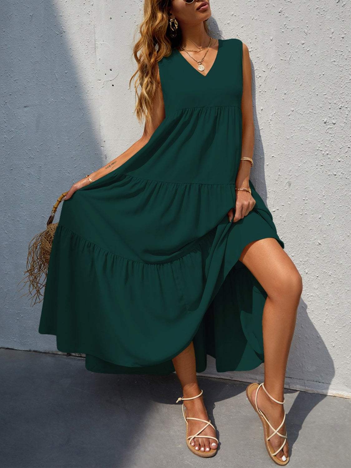 Tiered V-Neck Sleeve Dress Casual Dresses - Tophatter Daily Deals