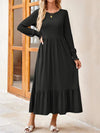 Round Neck Lantern Sleeve Ruffle Hem Dress Black Casual Dresses - Tophatter Daily Deals