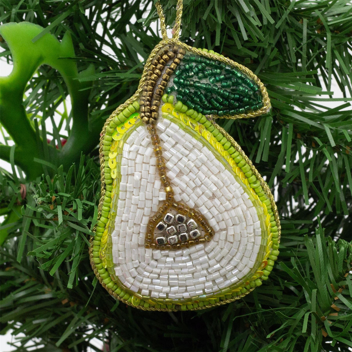 Pear Beaded Christmas Tree Bauble | Colourful Fruit-shaped Tree Ornaments Baubles - Tophatter Daily Deals