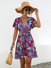 Printed Surplice Tie Waist Mini Dress Casual Dresses - Tophatter Daily Deals