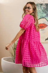 BiBi Gridded Organza Short Sleeve Dress Casual Dresses - Tophatter Daily Deals