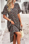 Floral V-Neck Flounce Sleeve Midi Dress Casual Dresses - Tophatter Daily Deals