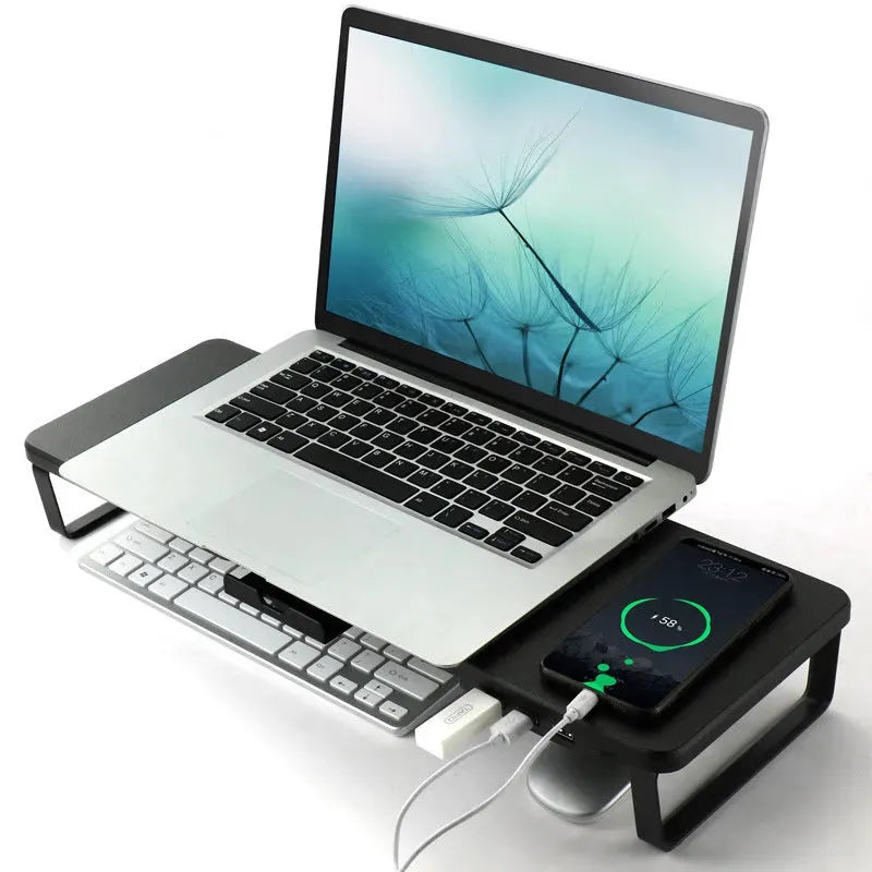 Ergonomic Monitor Holder Riser With 3Pcs USB Port Laptop Stand Screen Heighten Stand Desktop Lapdesk With Cell Phone Holder Bracelets - Tophatter Daily Deals