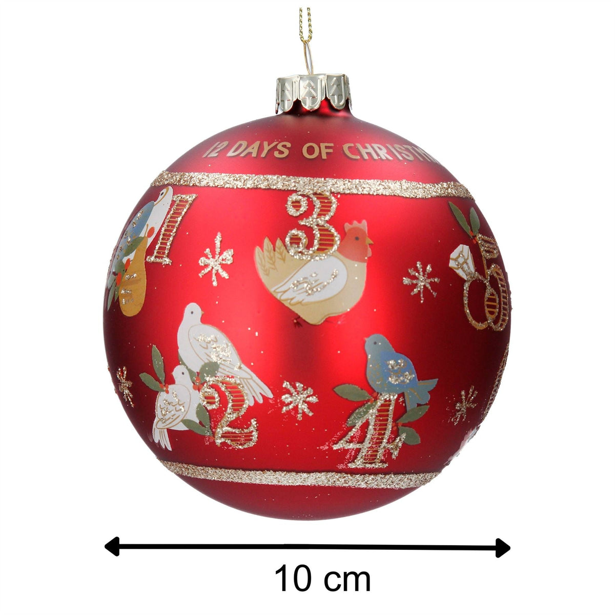 12 Days of Christmas Bauble | Red & Gold Christmas Tree Hanging Ornament - 10cm Baubles - Tophatter Daily Deals