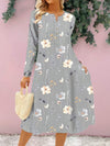 Floral Notched Long Sleeve Midi Dress Casual Dresses - Tophatter Daily Deals