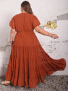 Plus Size Ruched Lace Detail V-Neck Short Sleeve Dress Casual Dresses - Tophatter Daily Deals