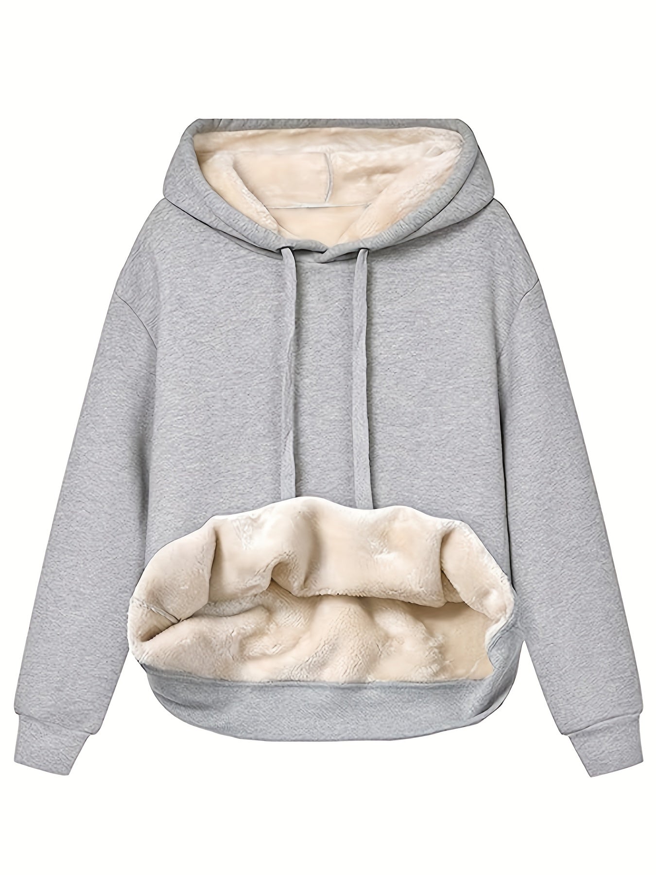 Insulating Women’s Hoodie - Relaxed Pullover, Fleece Light gray - Tophatter Daily Deals