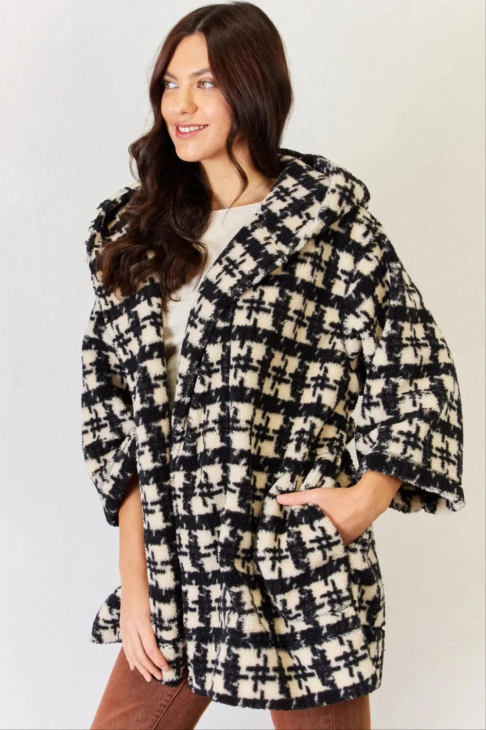 J.NNA Fuzzy Plaid Waist Tie Hooded Robe Cardigan Sleep Dresses - Tophatter Daily Deals