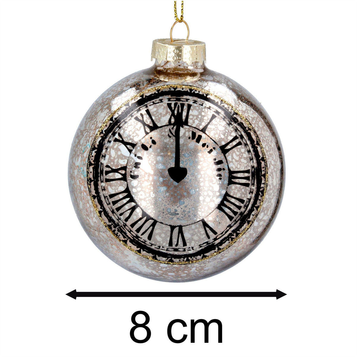 Silver & Gold Clock Bauble | Mottled Glass Christmas Tree Hanging Ornament - 8cm Baubles - Tophatter Daily Deals