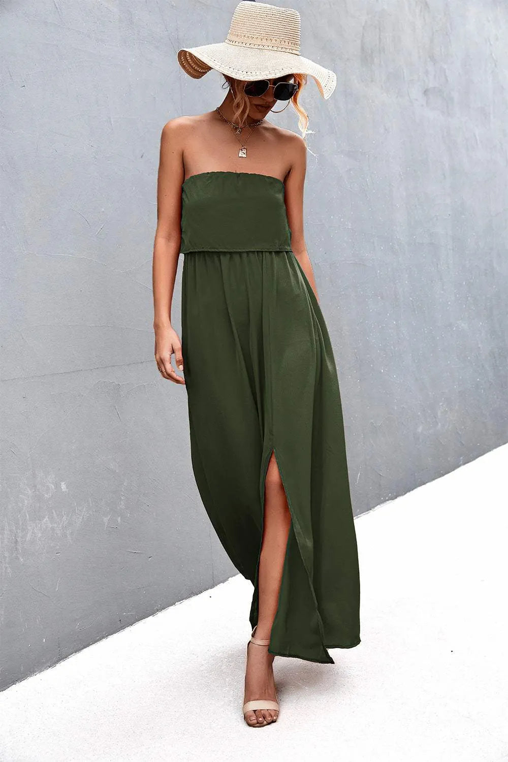 Strapless Split Maxi Dress Casual Dresses - Tophatter Daily Deals