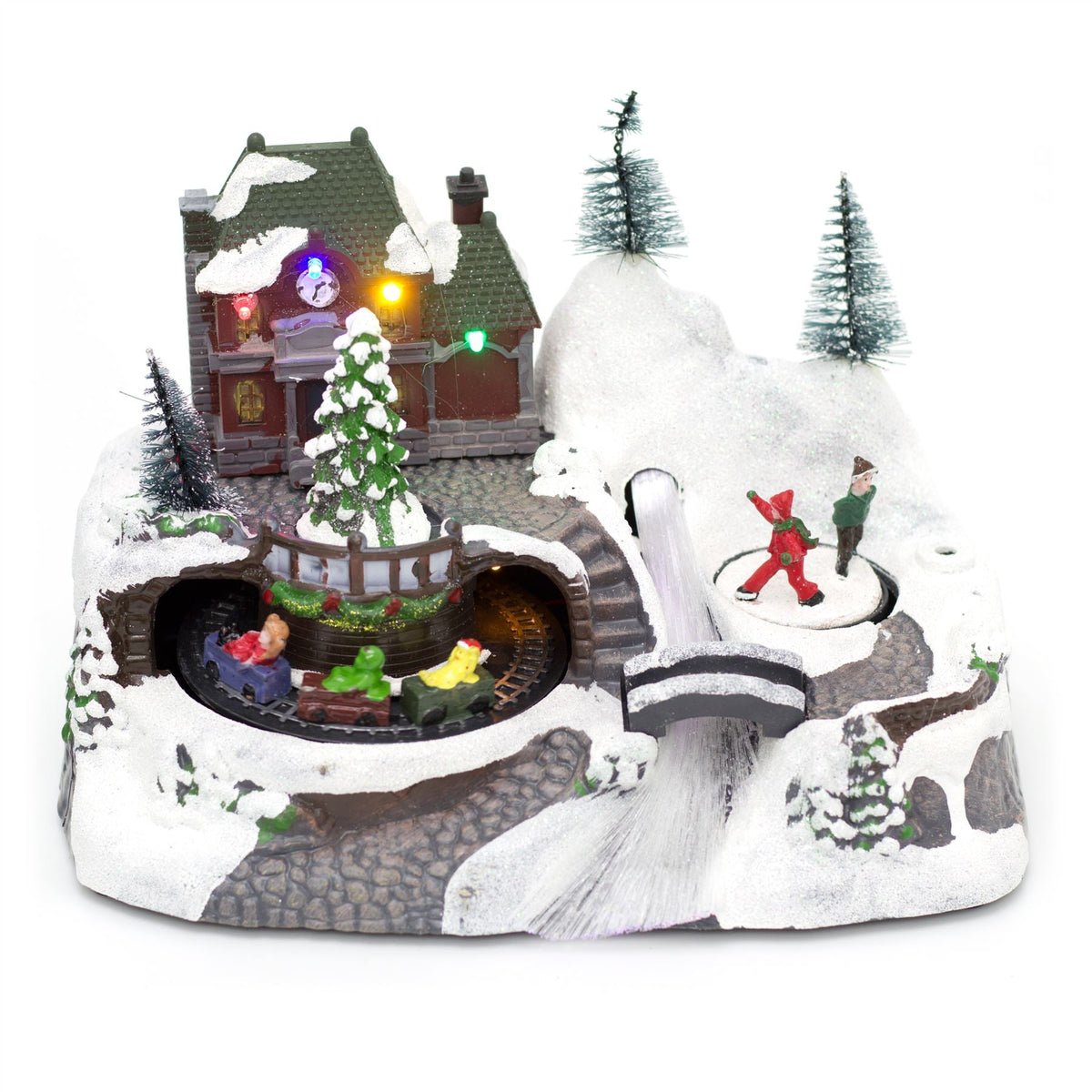 Christmas Scene With Moving Train Xmas Model Village | Light Up LED Animated Christmas Village Ornament | Design Varies One Supplied Model Village - Tophatter Daily Deals