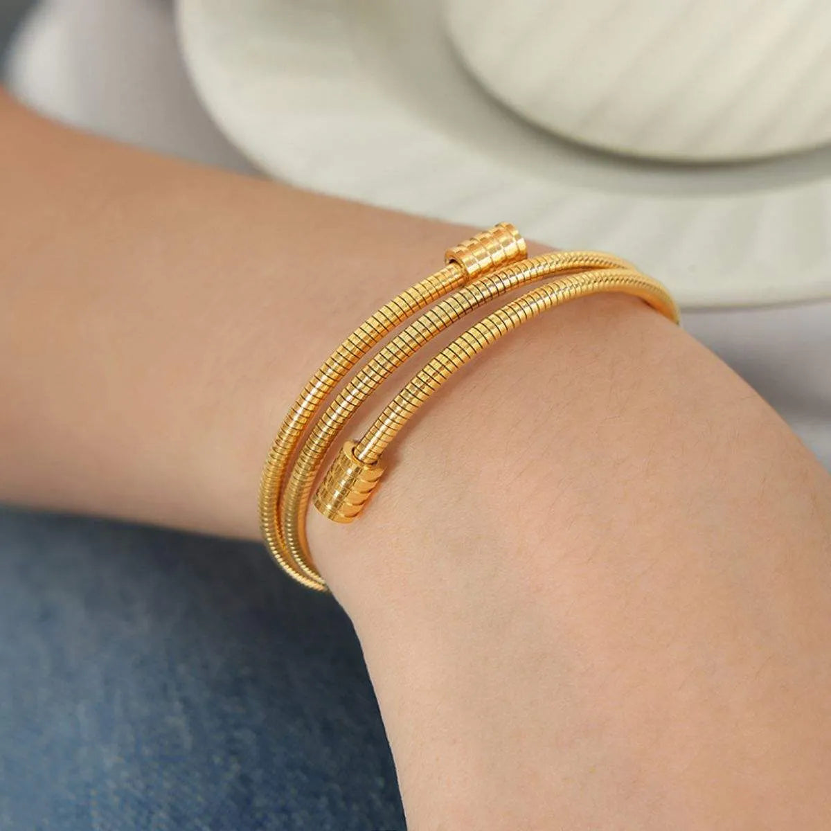 Titanium Steel Wrap Bracelet Gold One Size Bracelets - Tophatter Daily Deals