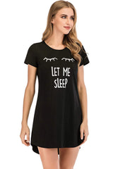 Graphic Round Neck Short Sleeve Lounge Dress Sleep Dresses - Tophatter Daily Deals