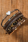 Brown Glittering Heart Accent Multi-layer Vintage PU Bracelet Brown ONE SIZE 95%PU+5%Alloy Bracelets - Tophatter Daily Deals