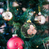 8cm Embroidered Floral Christmas Bauble | Green Glitter Christmas Ball Tree Decorations | Xmas Bauble Christmas Decor - Design Varies One Supplied Baubles - Tophatter Daily Deals