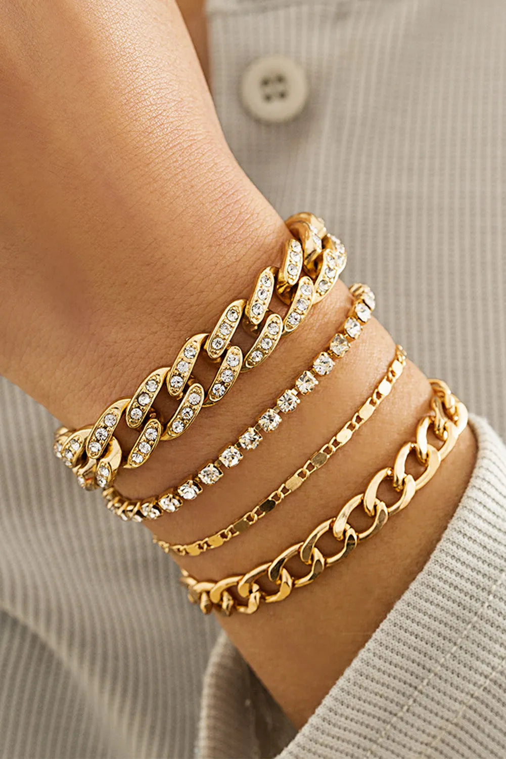 Gold 4pcs Rhinestone Decor Adjustable Chain Bracelet Set Bracelets - Tophatter Daily Deals
