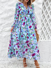 Cutout Printed V-Neck Balloon Sleeve Dress Casual Dresses - Tophatter Daily Deals