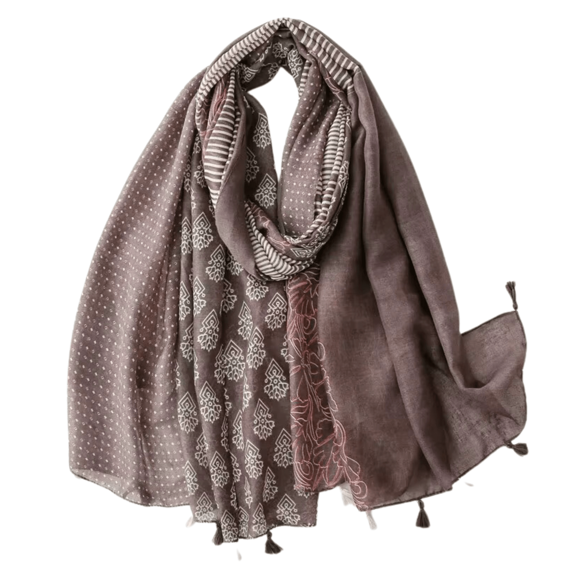 Elegant Multi-Pattern Tassel Scarf in Earthy Tones Multi Scarves - Tophatter Daily Deals