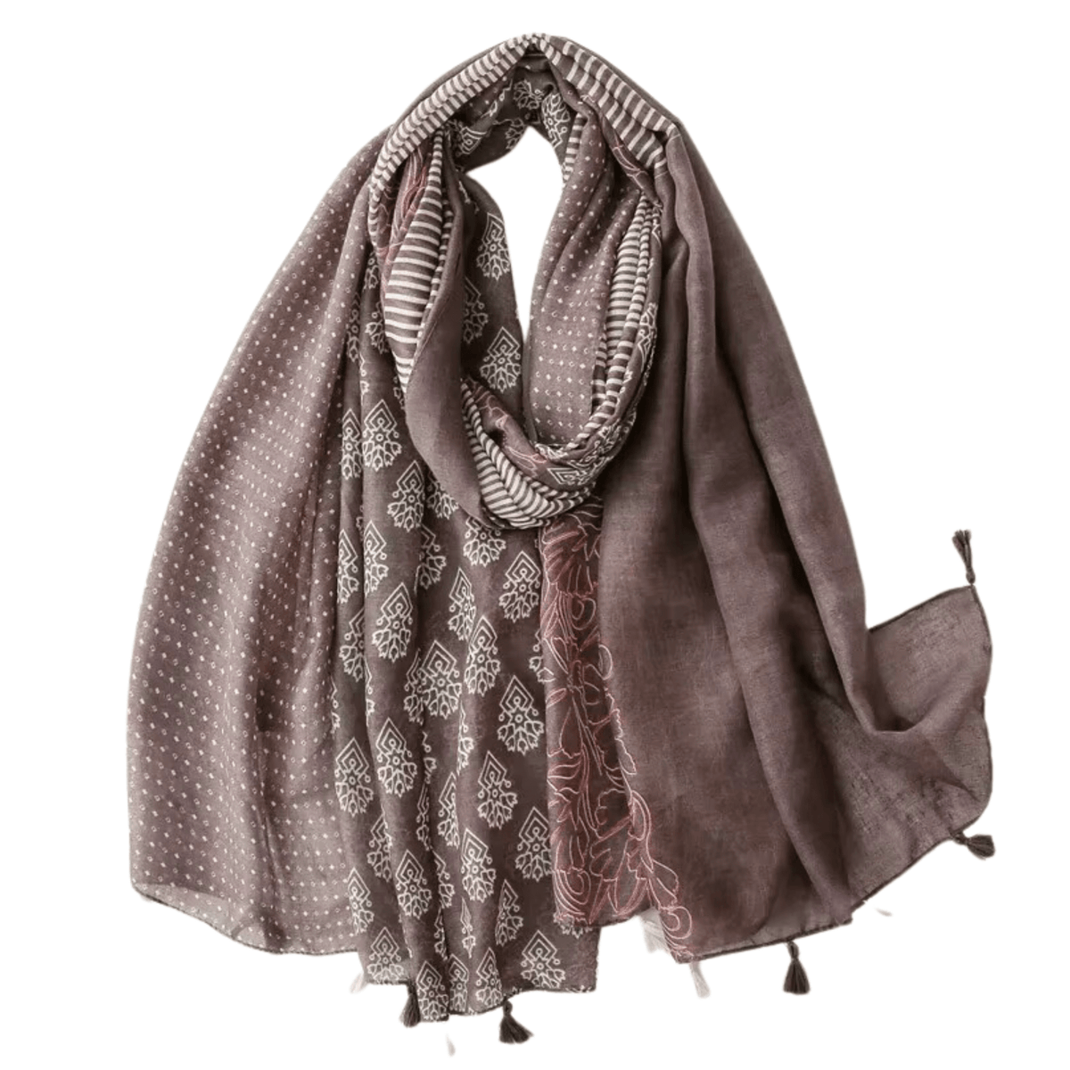 Elegant Multi-Pattern Tassel Scarf in Earthy Tones Multi Scarves - Tophatter Daily Deals