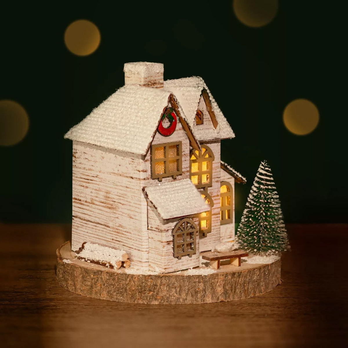 LED Wooden Christmas House | Light Up Christmas Village Ornament - 16x15cm Ornament - Tophatter Daily Deals