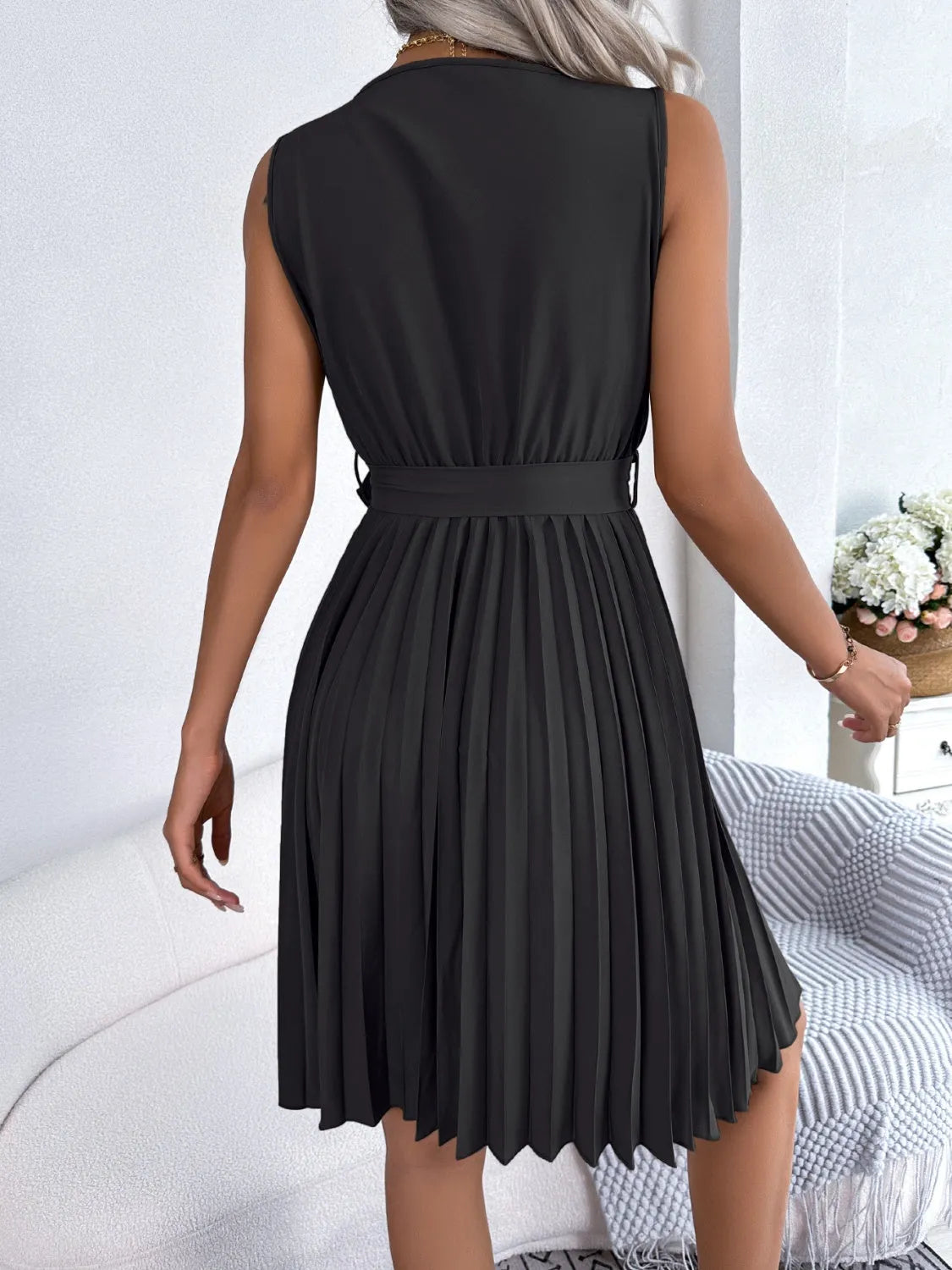 Tied Surplice Sleeveless Pleated Dress Casual Dresses - Tophatter Daily Deals