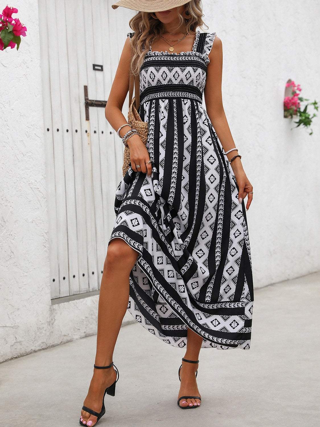 Printed Square Neck Wide Strap Cami Dress Casual Dresses - Tophatter Daily Deals