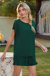 Round Neck Short Sleeve T-Shirt and Drawstring Shorts Lounge Set Loungewear Sets - Tophatter Daily Deals