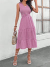 Striped Johnny Collar Sleeveless Midi Dress Moonlit Mauve Casual Dresses - Tophatter Daily Deals