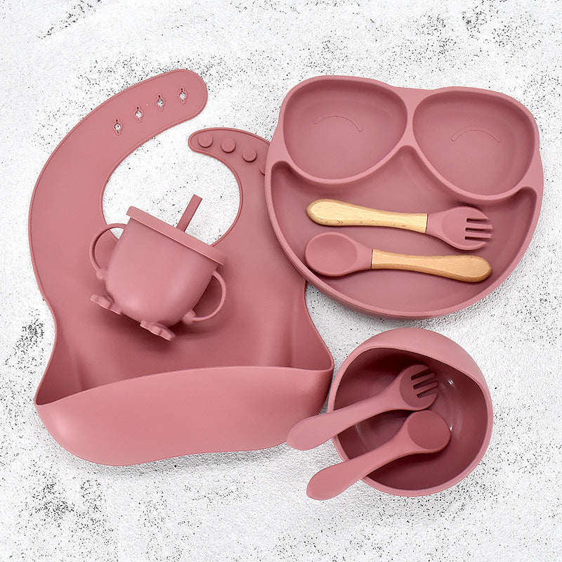 11 Piece Baby Training Dinner Plate Bowl Rose Red 8PCS 0 - Tophatter Daily Deals
