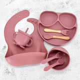 11 Piece Baby Training Dinner Plate Bowl Rose Red 8PCS 0 - Tophatter Daily Deals