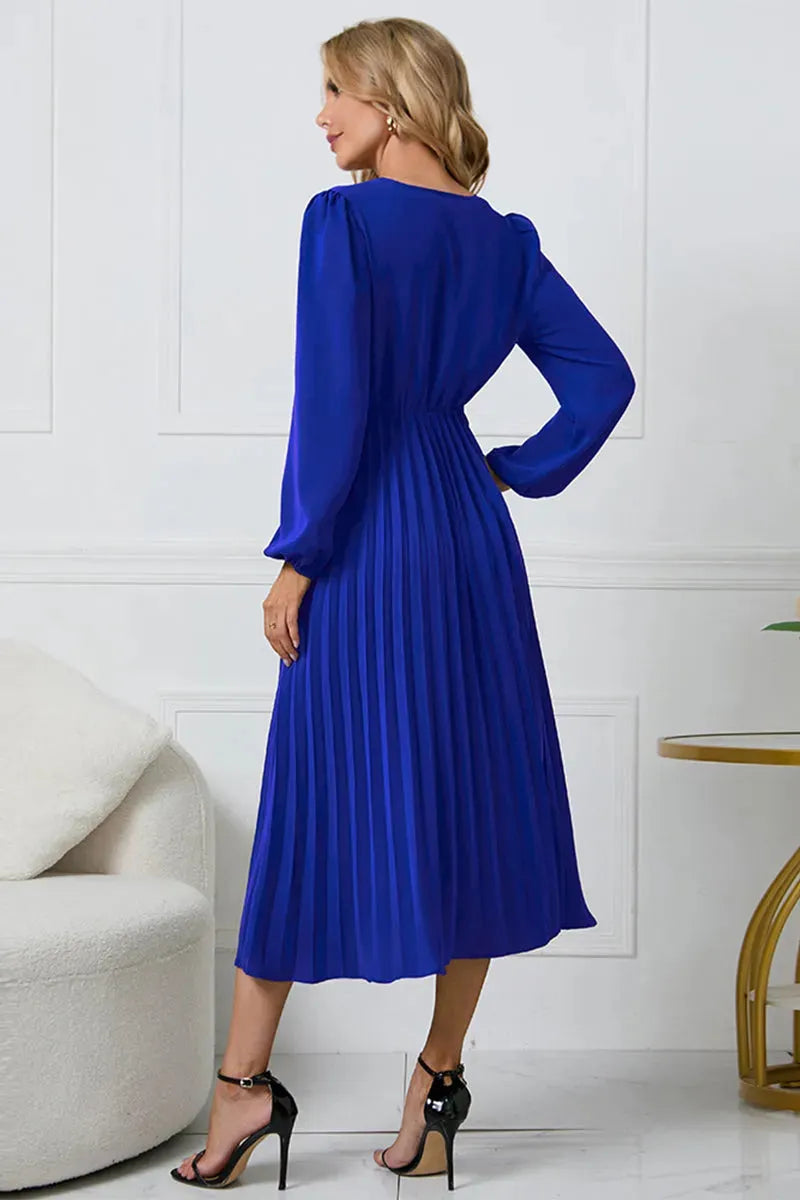 V-Neck Long Sleeve Tie Waist Midi Dress Casual Dresses - Tophatter Daily Deals