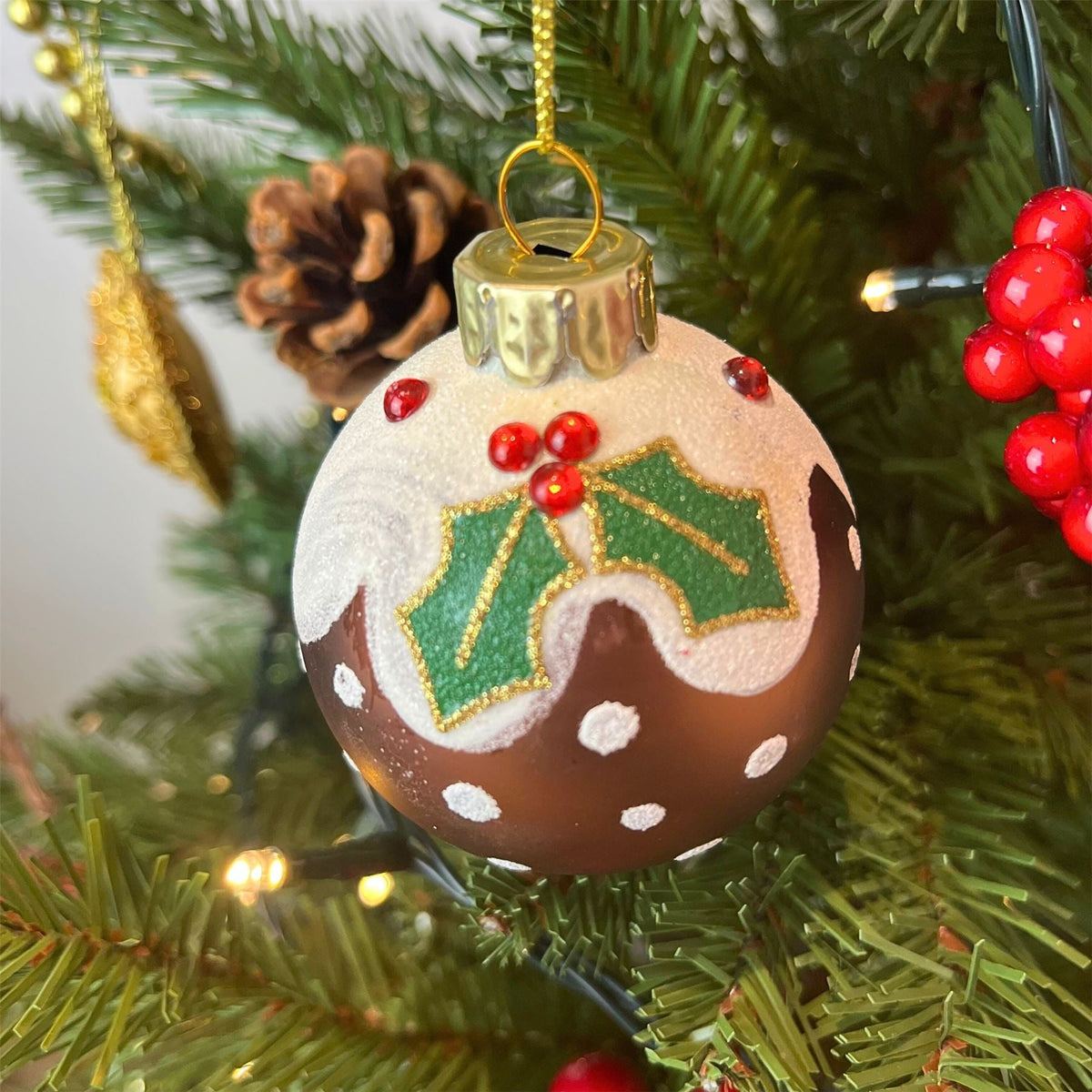 Christmas Pudding Bauble | Novelty Hanging Ornament for Christmas Tree - 6cm Baubles - Tophatter Daily Deals