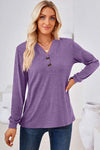 Notched Long Sleeve T-Shirt Lavender Women's T-Shirts - Tophatter Daily Deals