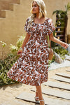 Floral Square Neck Tiered Midi Dress Casual Dresses - Tophatter Daily Deals