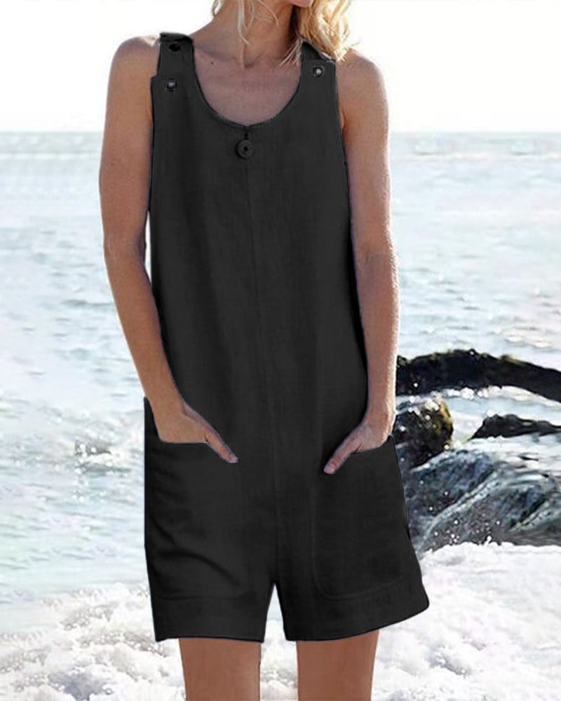 Pocket Buttons Shorts Jumpsuit Black Jumpsuits & Rompers - Tophatter Daily Deals