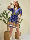 Printed V-Neck Mini Dress Indigo Casual Dresses - Tophatter Daily Deals