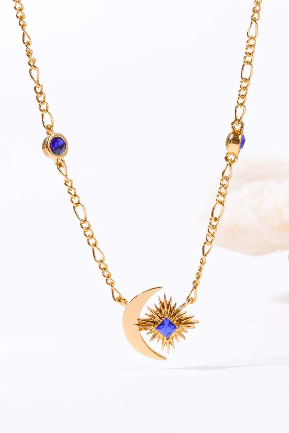 Moon & Star Shape Zircon Pendant Necklace Gold One Size Necklaces - Tophatter Daily Deals