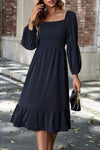 Square Neck Balloon Sleeve Midi Dress Casual Dresses - Tophatter Daily Deals