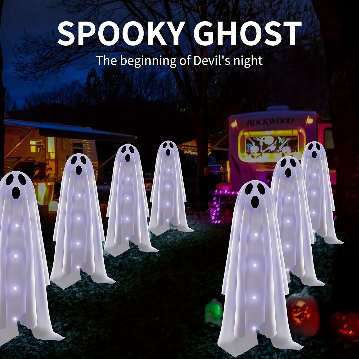 Halloween Garden Lights Solar Ghost LED Decor Set Halloween - Tophatter Daily Deals